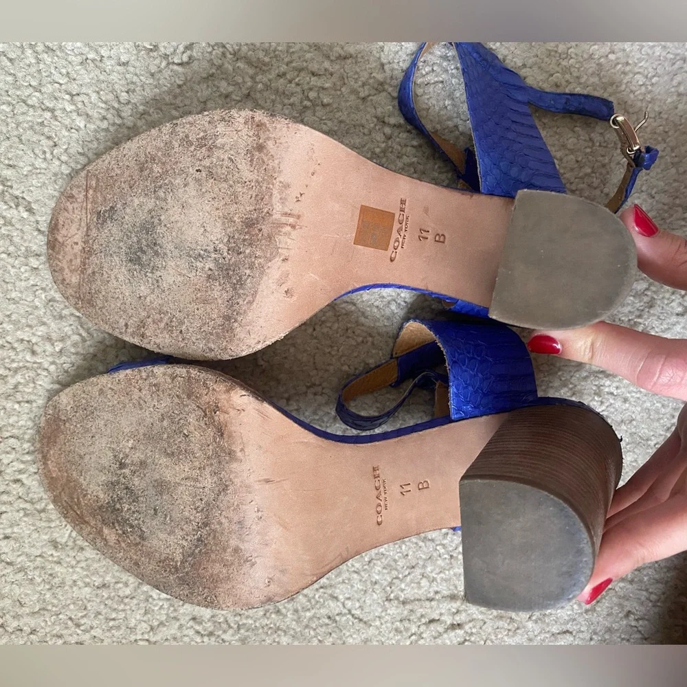 Coach Cobalt Blue Snake-Print Block Heels- Sandals - Picture 4 of 4